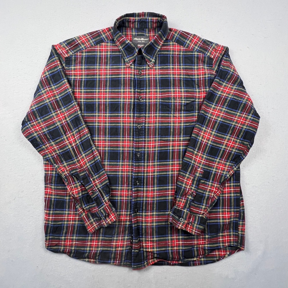 Eddie Bauer Plaid Flannel Shirt Mens L Cotton Button Down Outdoor Classic